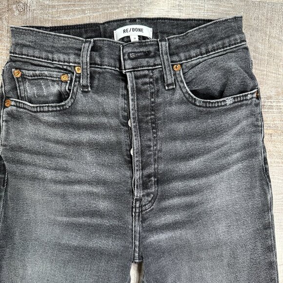 RE/DONE 70s Boot Cut Crop Jeans Size 26 Stoned Noir Black Gray - Picture 6 of 11